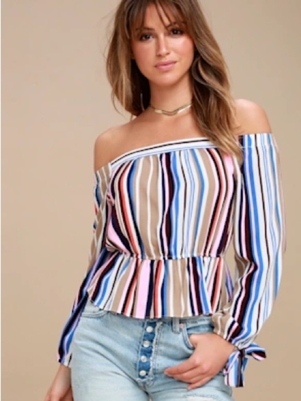 Off-Shoulder Striped Peplum Top